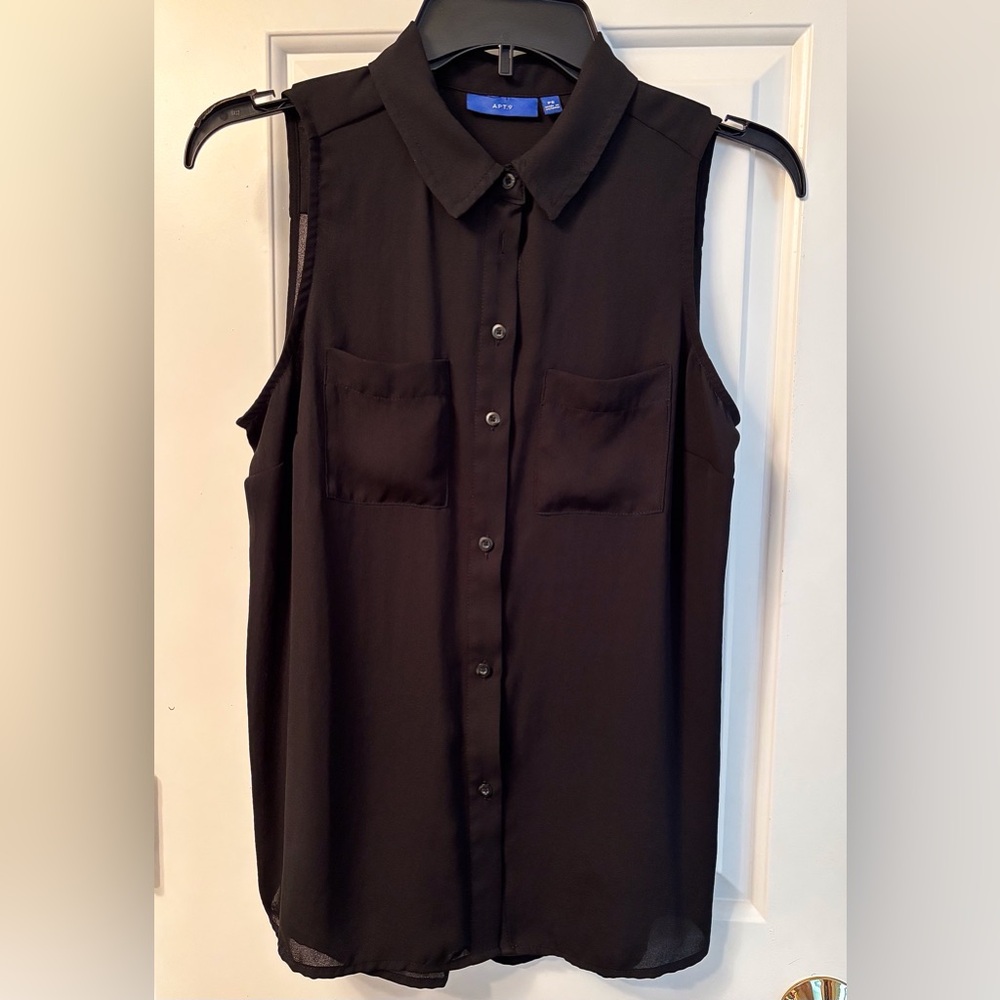 Apt. 9 semi-sheer Black Sleeveless Button-Down Collared Blouse